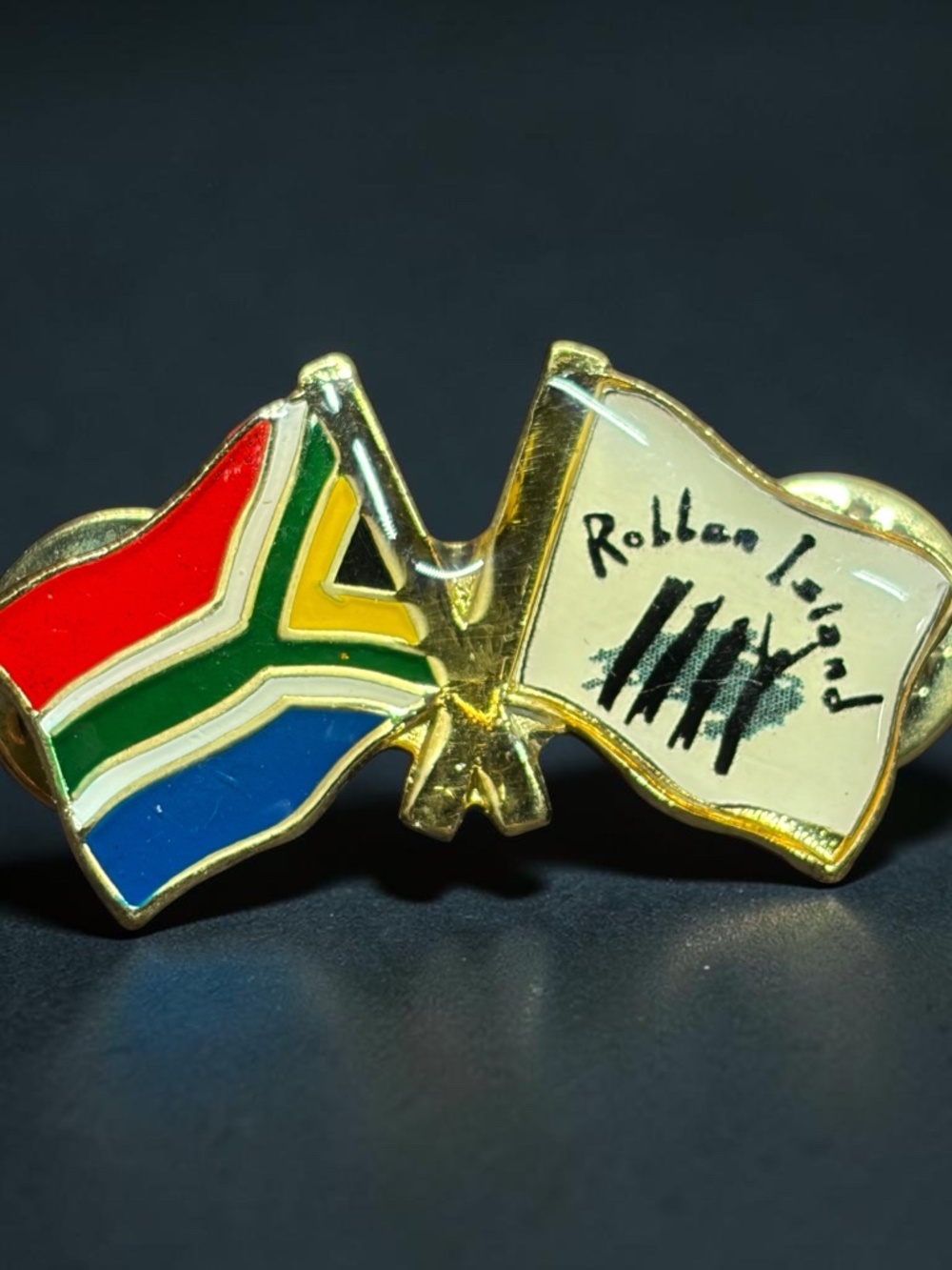Robben Island South Africa Flag - Crossed Enamel Lapel Pin Souvenir